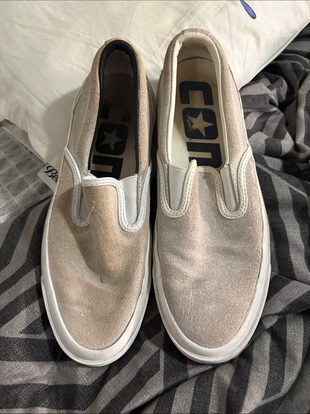 Converse Men's Slip-On Suede Loafers in Light Beige need a good cleaning